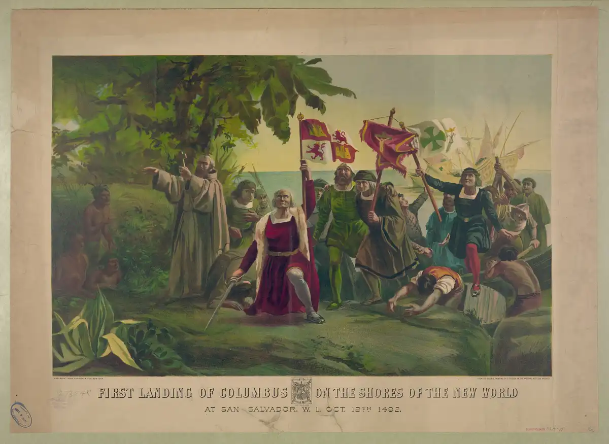 Primer desembarco de Colón en las costas del Nuevo Mundo: en San Salvador, Indias Occidentales, 12 de octubre de 1492.