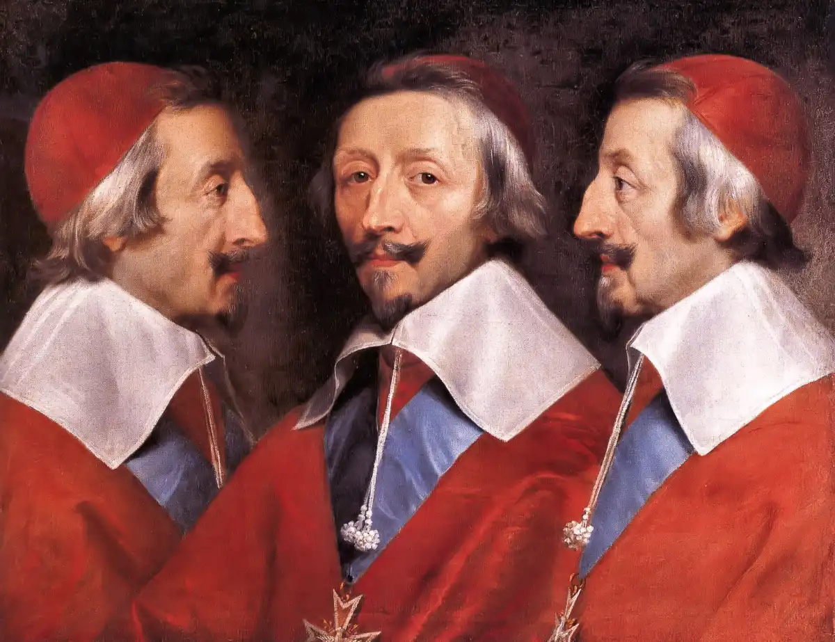El cardenal Richelieu retratado tres veces por Philippe de Champaigne hacia 1642, obra que serviría de modelo para un busto escultórico
