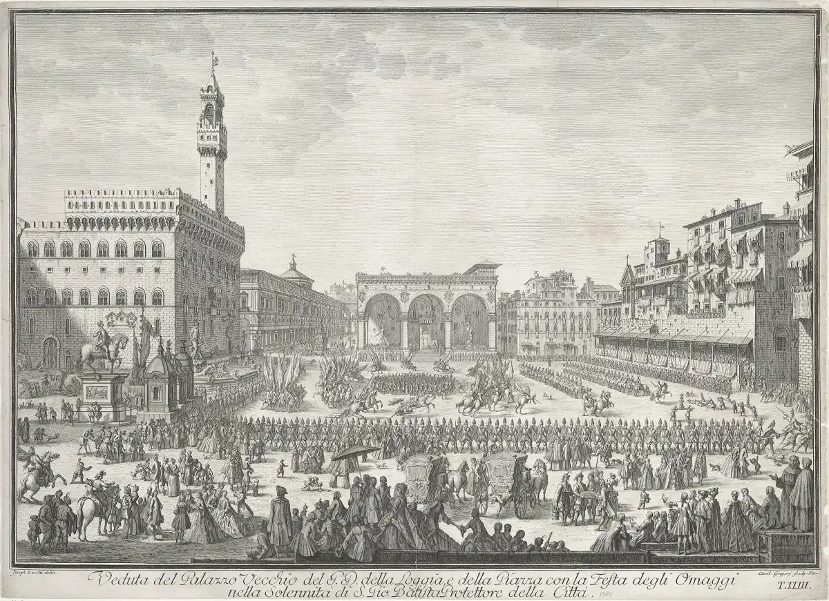 La Piazza della Signoria de Florencia, sede del gobierno republicano donde se instaló el David en 1504