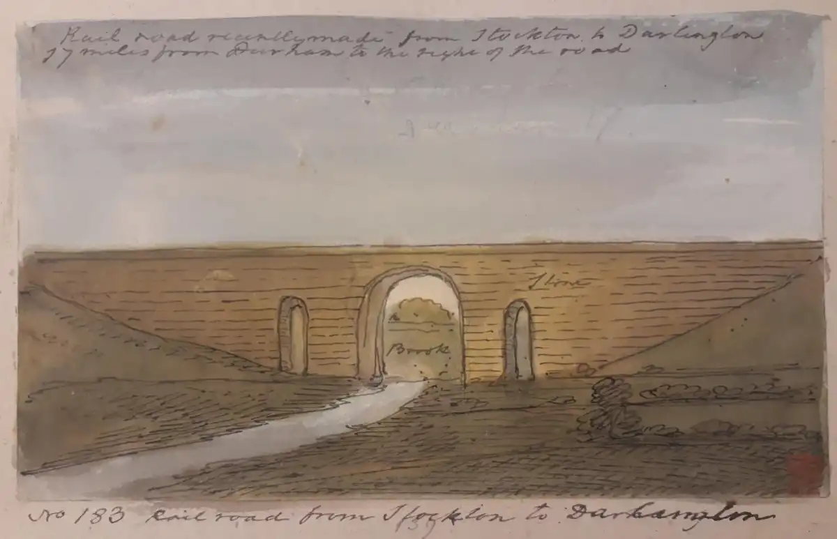 El reverendo John Skinner dibujó en agosto de 1825 el nuevo puente ferroviario del Stockton and Darlington Railway sobre el río Skerne; es la única imagen conocida del puente tal como se construyó.