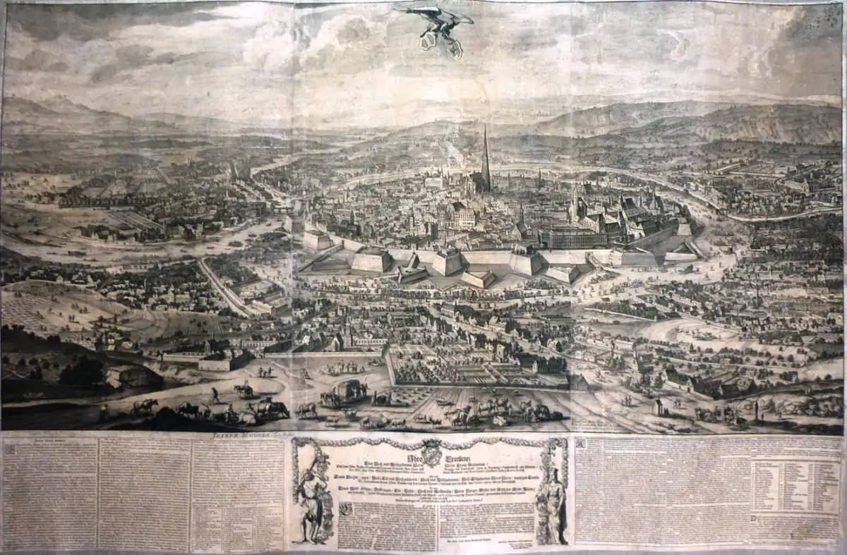 Grabado de época que muestra el asedio otomano de Viena en 1683, con el campamento del ejército del sultán Mehmet IV rodeando la ciudad
