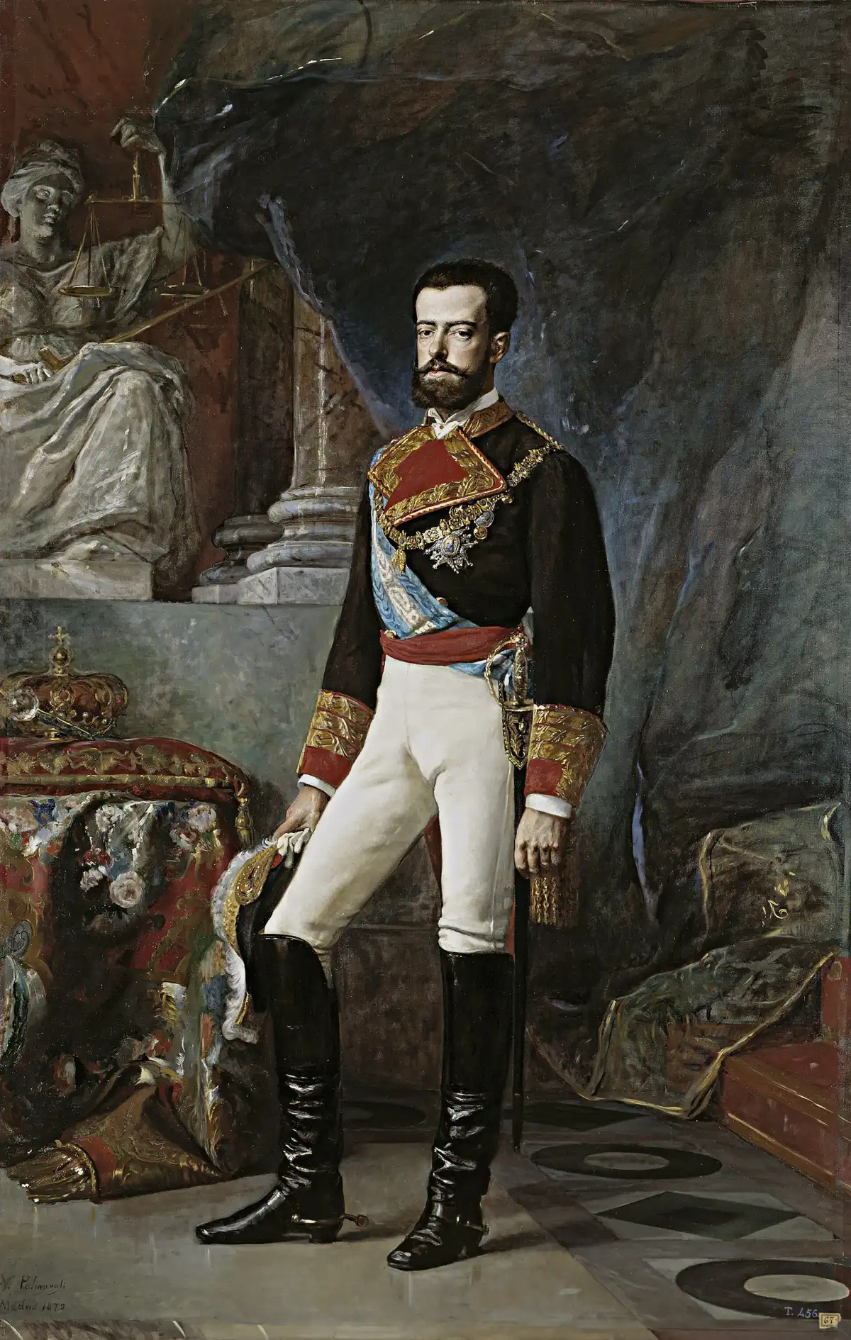 Retrato de Amadeo I de España, el rey elegido por las Cortes en noviembre de 1870