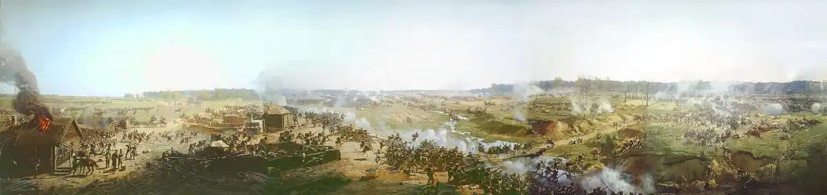 Fragmento del panorama pintado por Franz Roubaud en 1912 que recrea el campo de batalla de Borodinó