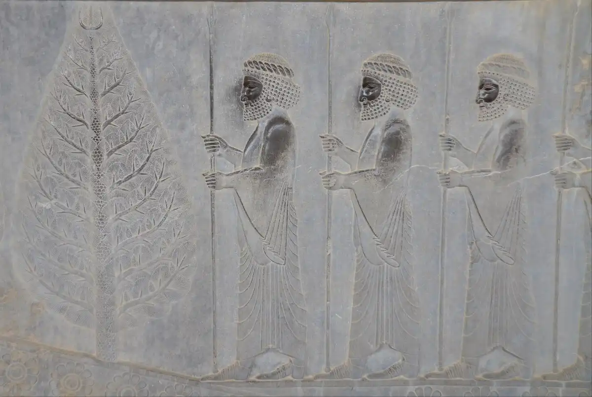 Relieve en el muro norte de la escalera este de la Apadana que representa una procesión de dignatarios, Persépolis, Irán.