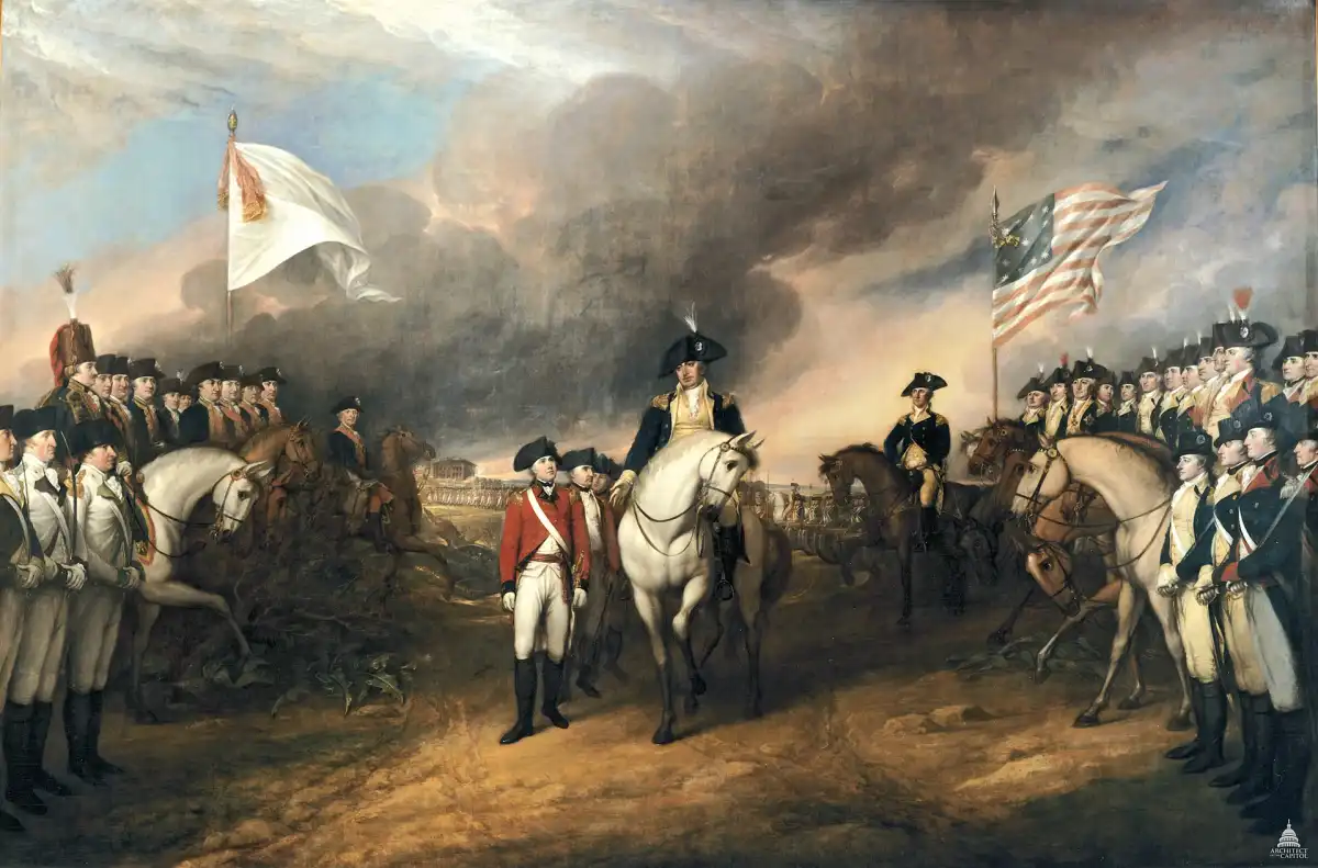 La rendición de Lord Cornwallis en Yorktown, óleo de John Trumbull que hoy cuelga en el Capitolio de Estados Unidos