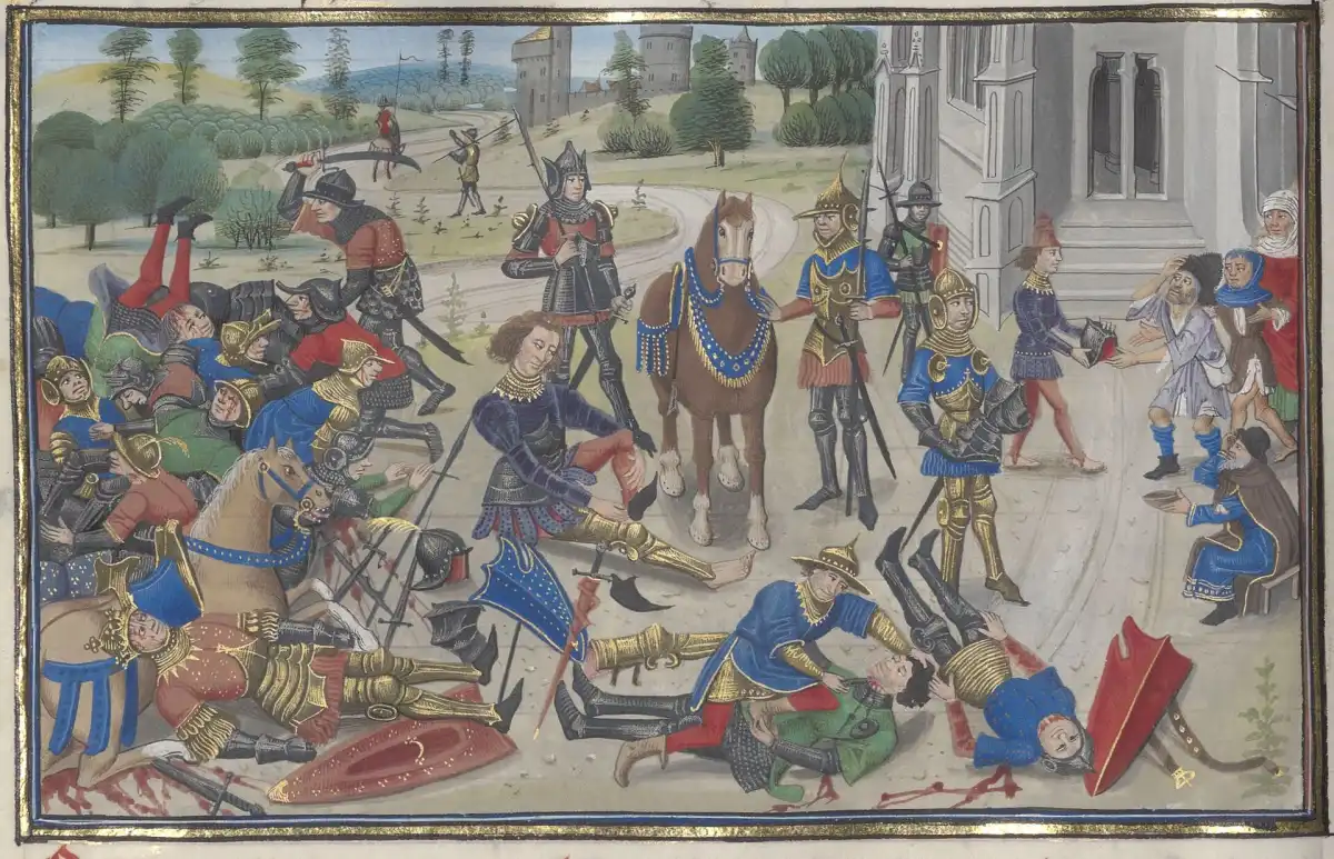 Representación medieval de la batalla de Muret, librada el 12 de septiembre de 1213