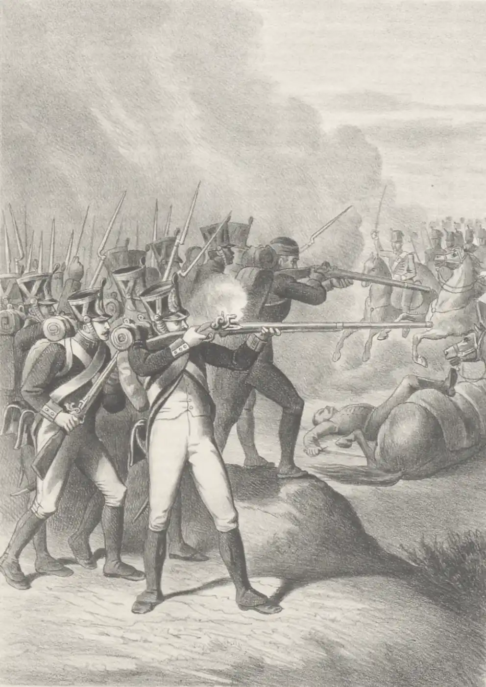 Representación pictórica de la batalla de San Marcial, con las tropas españolas cargando contra las posiciones francesas