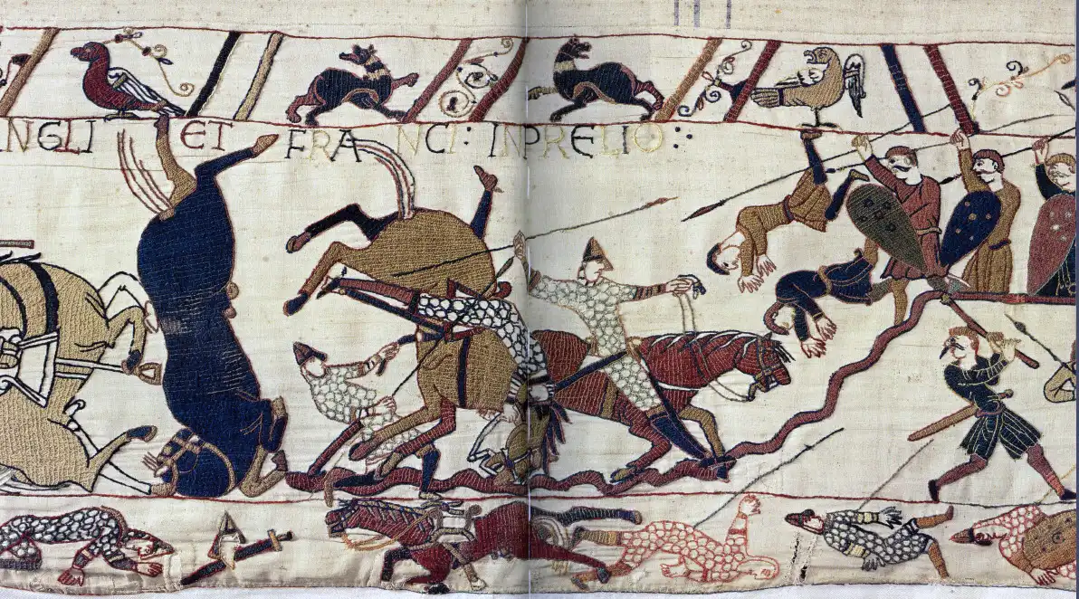 Tapiz de Bayeux caballos en la batalla de Hastings