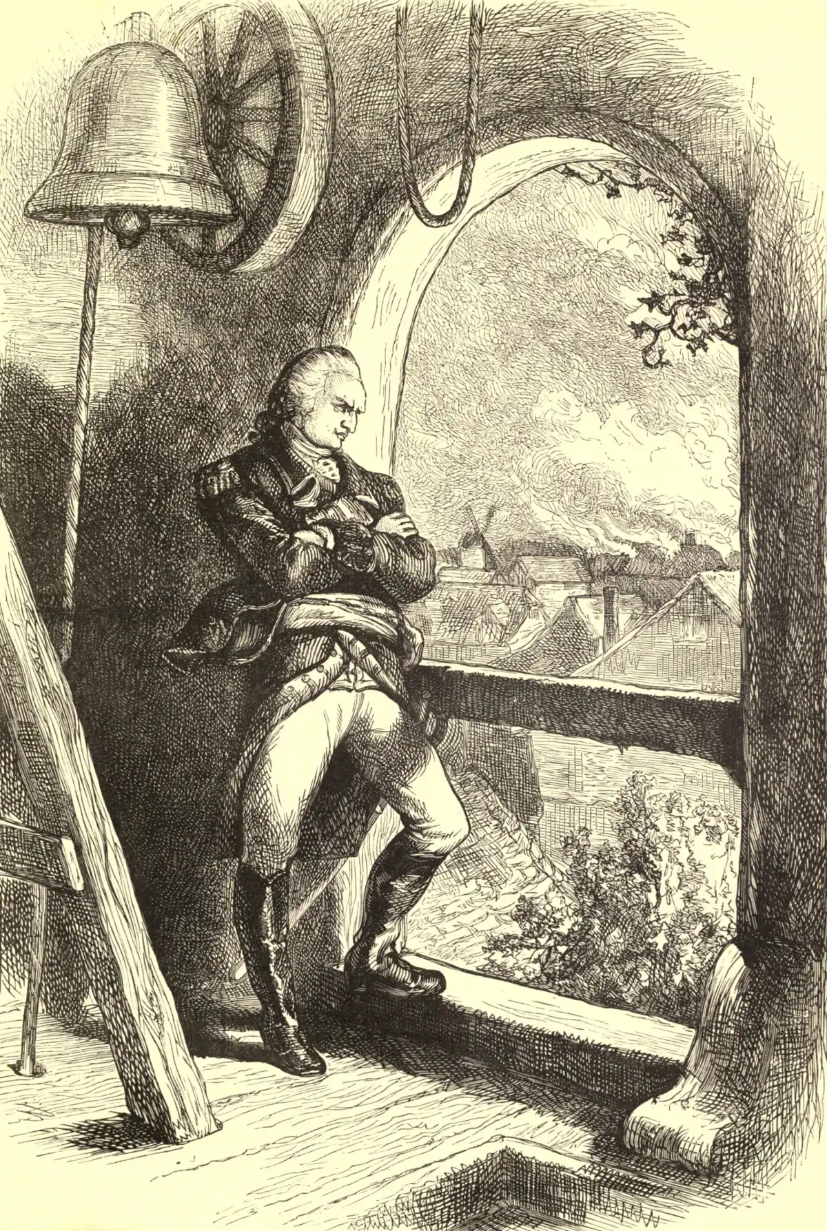 Benjamin Arnold observa la destrucción de New London (batalla de Groton Heights), 1781