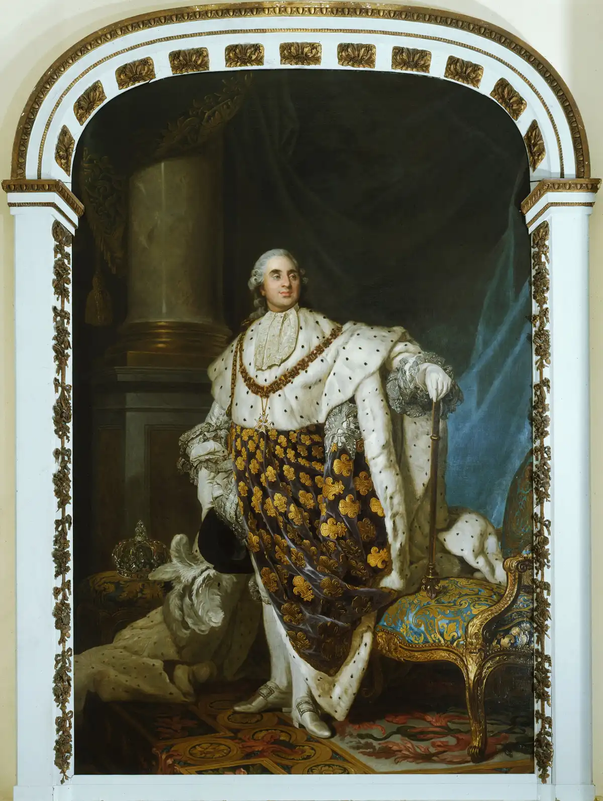 Retrato de Luis XVI con traje de coronación, pintado por Joseph-Siffred Duplessis hacia 1777, cuando la autoridad de la monarquía aún se representaba en la figura del soberano.