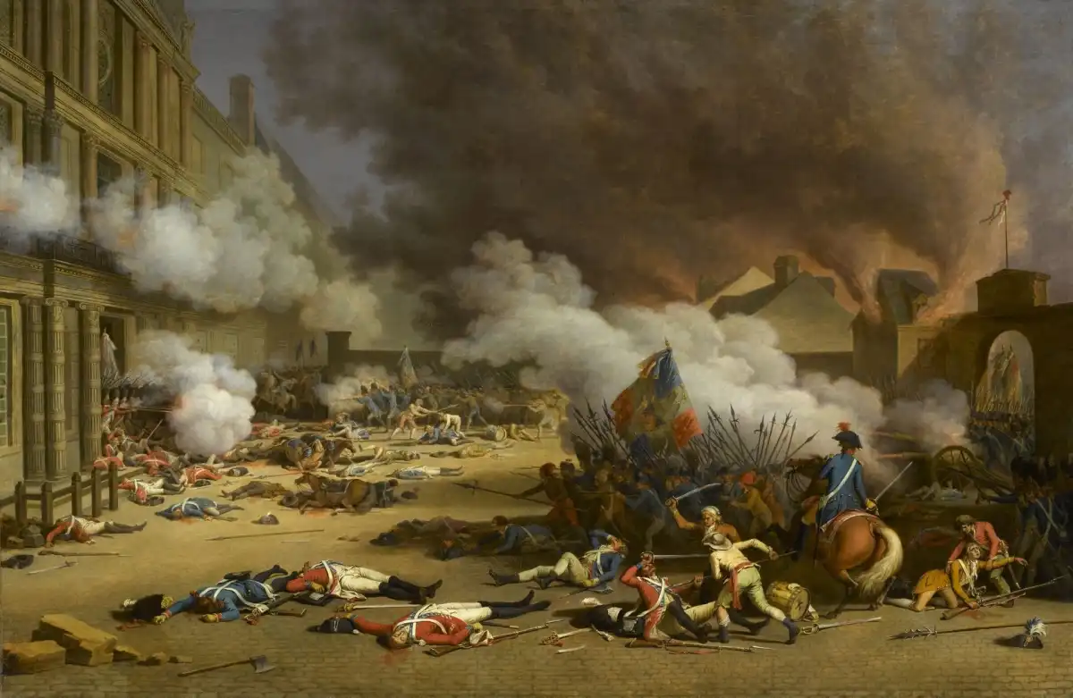 Grabado contemporáneo de la toma del palacio de las Tullerías el 10 de agosto de 1792, la insurrección que suspendió el poder de Luis XVI.