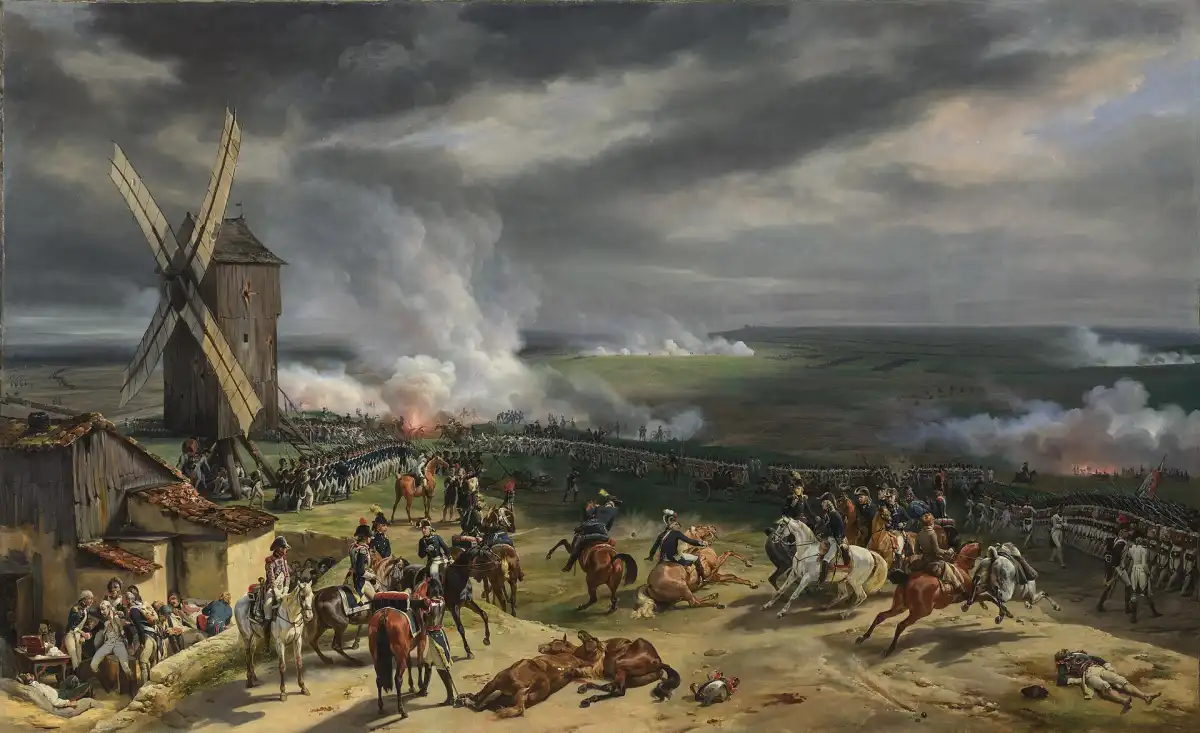 La batalla de Valmy, representada por Horace Vernet en 1826: el enfrentamiento del 20 de septiembre de 1792 que frenó la invasión prusiana.