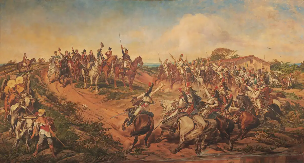 El cuadro Independência ou Morte (1888), de Pedro Américo, la obra terminada que fijó el relato visual del Grito de Ipiranga