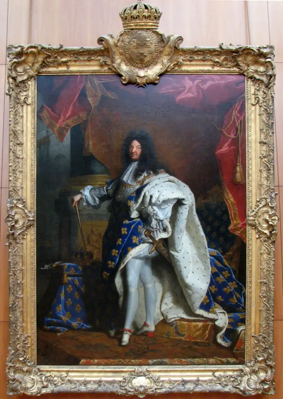 Retrato oficial de Luis XIV pintado por Hyacinthe Rigaud en 1701, la imagen que fijó para siempre la iconografía del Rey Sol.