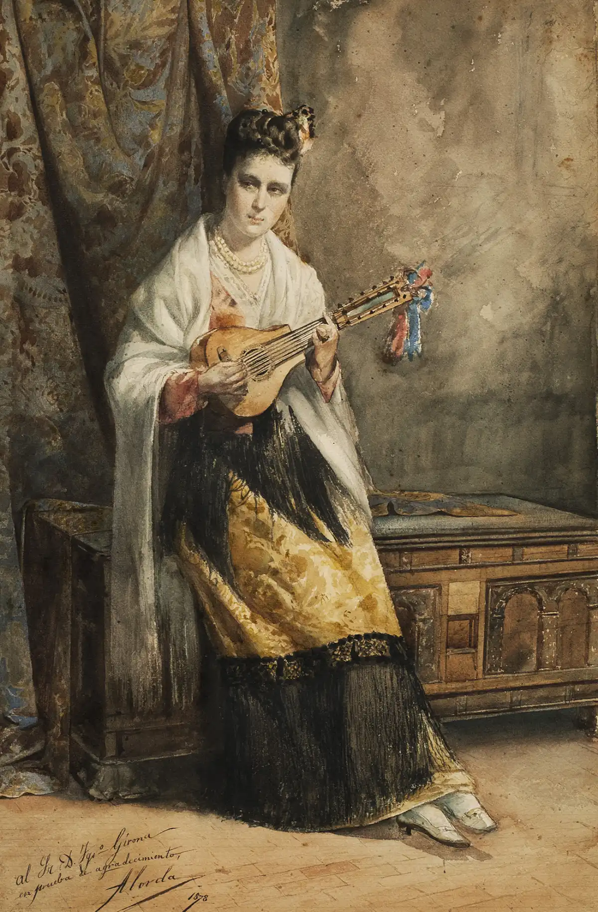 1878 - Mujer con bandurria. La bandurria de hombros cuadrados fue una forma distintiva de las bandurrias españolas del siglo XVIII.