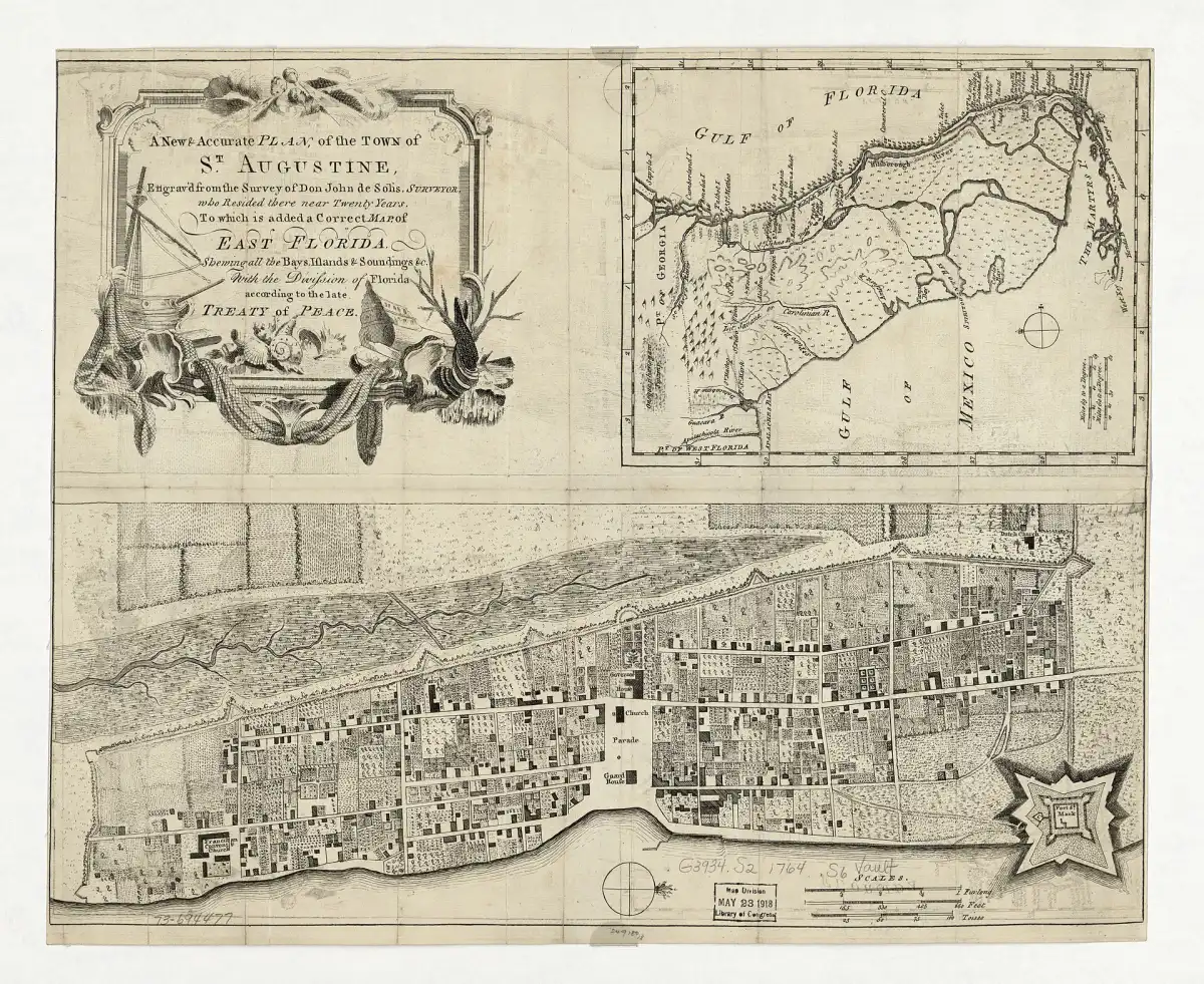 Mapa a escala 1:3.250 con relieve pictórico y por hachuras, profundidades por sondeos e inserción de Florida.