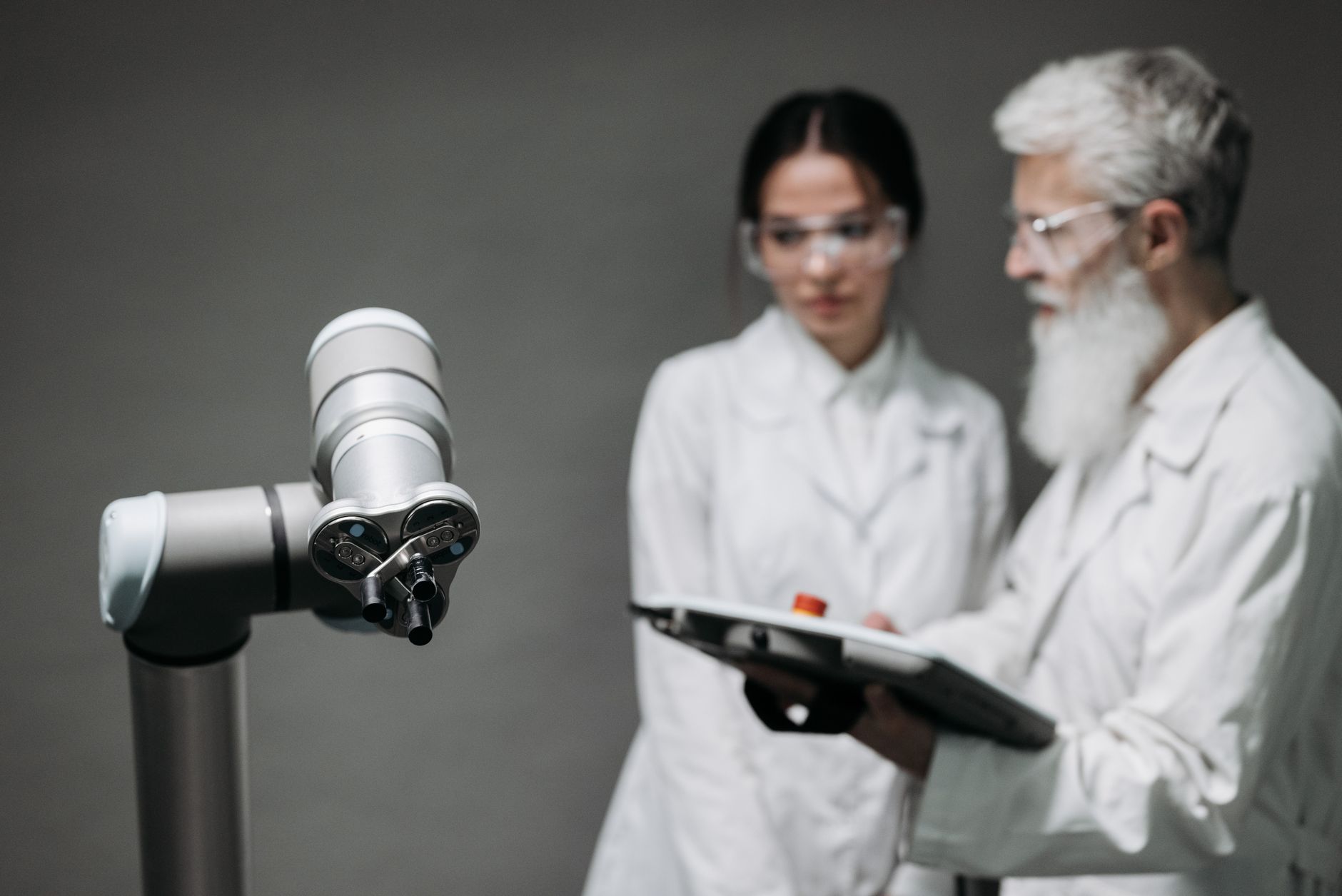 scientist studying molecular structure artificial intelligence neural network medical research advanced technology