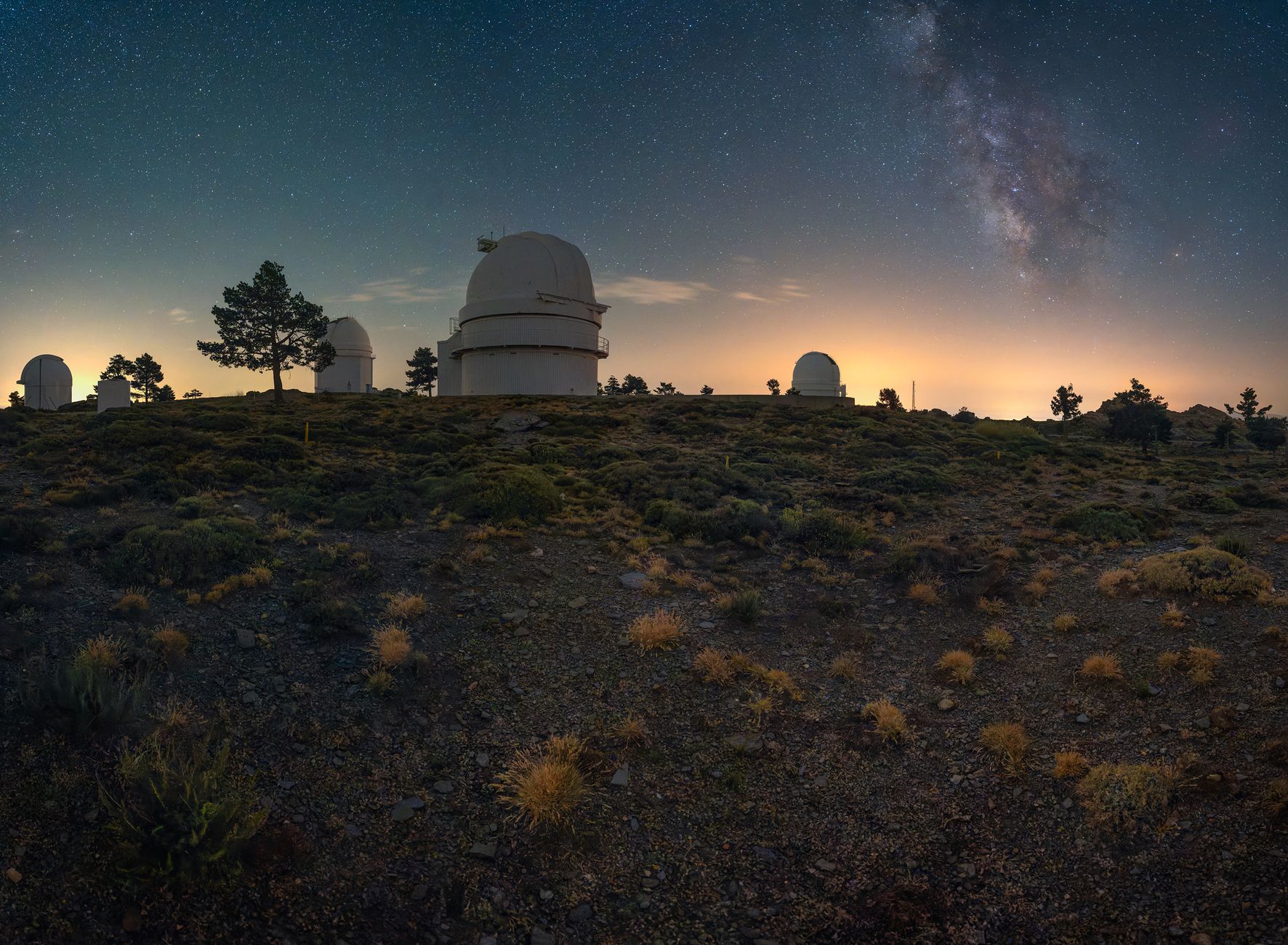 very large telescope observatory dome open night sky stars Atacama desert