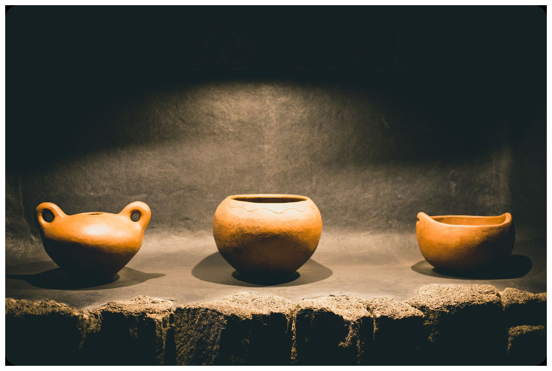 still life ceramic vessels fruits cloth laffon charcoal drawing museum exhibition