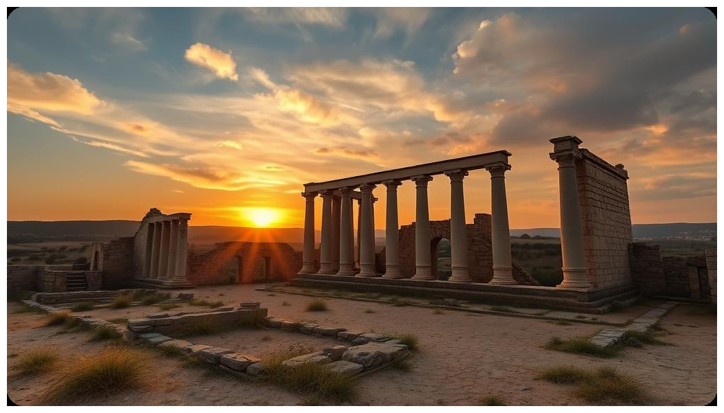 medieval ruins Recopolis Spain countryside landscape historical excavation site sunset