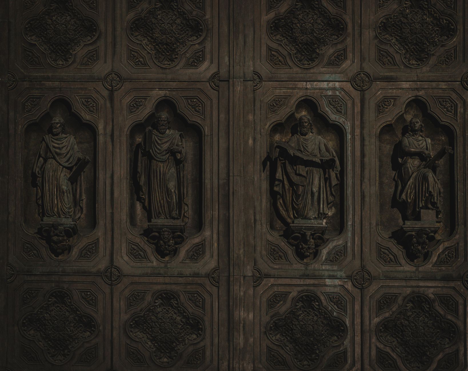 ornate medieval polychrome wooden panels toledo royal court detailed craftsmanship pigments colors preserved history