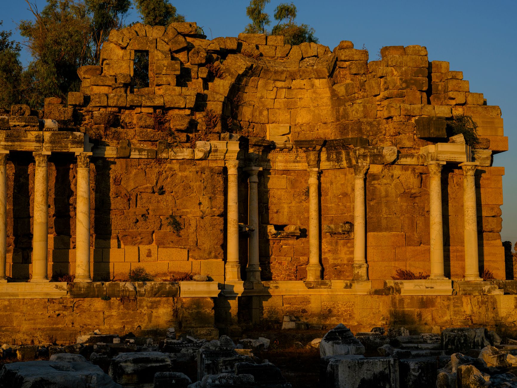 roman ruins domus mosaic mediterranean coast archaeological site golden hour